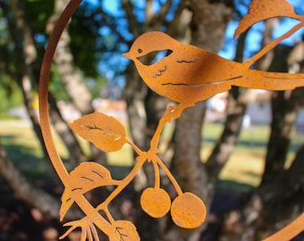 Chickadee 9" Ring | Rusted Metal Yard Art | Garden Gifts | Metal Garden Art | Garden Bed Decor | | Garden Decor |