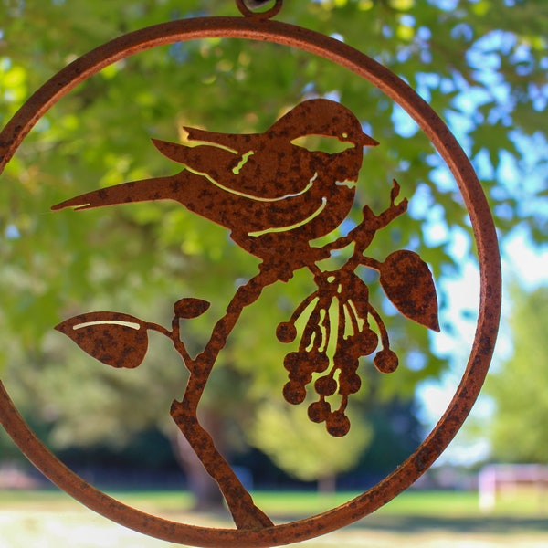 Chickadee on Cherry Mini Ring | Rusted Metal Yard Art | Garden Gifts | Metal Garden Art | Garden Bed Decor | | Garden Decor |