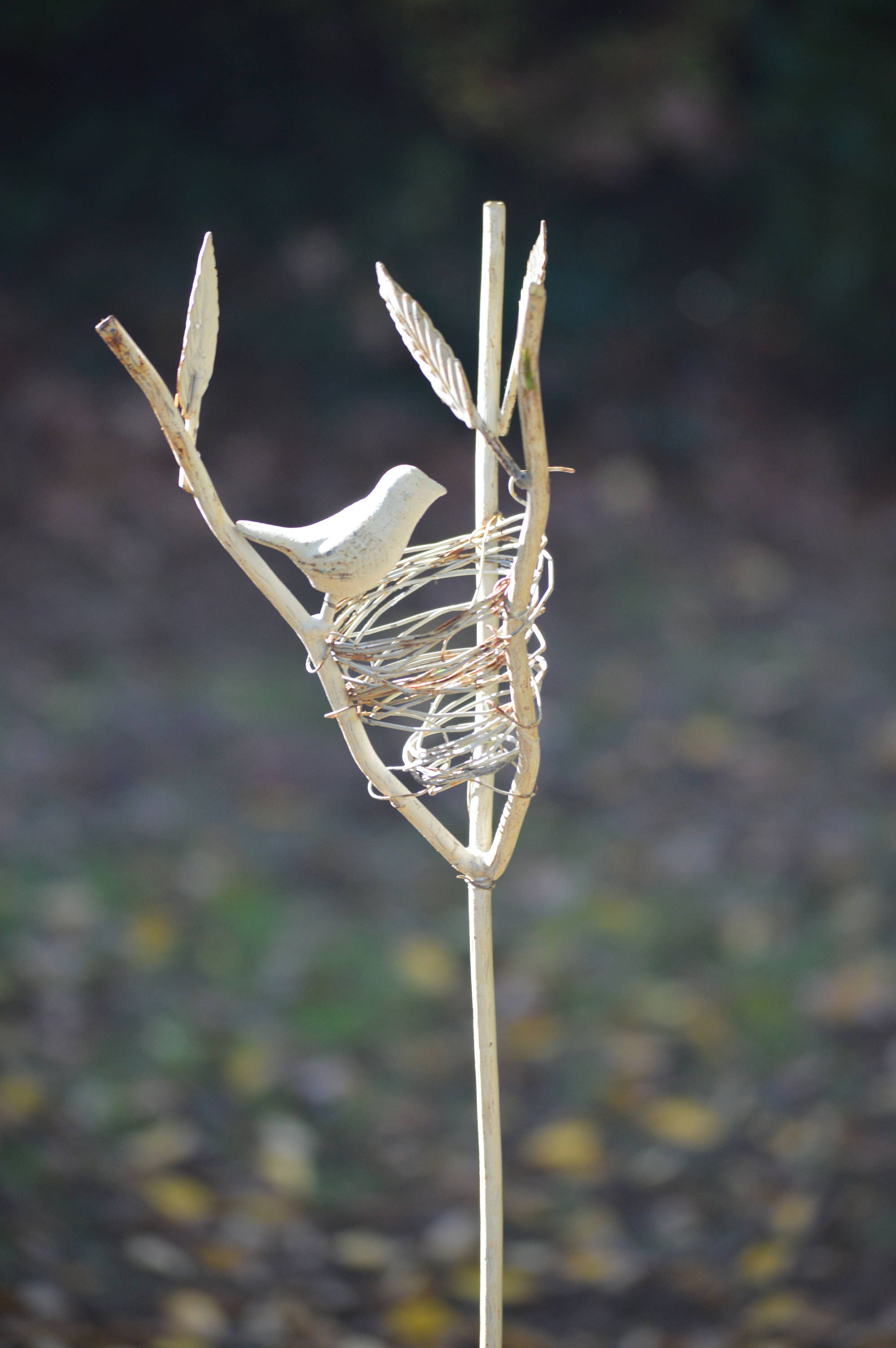 Mini Bird Nest Stake White Planter Stake Metal Garden Etsy