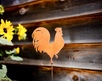 Metal Rooster Garden Stake | Rooster Silhouette | Rusted Metal Yard Art | Garden Gifts | P411