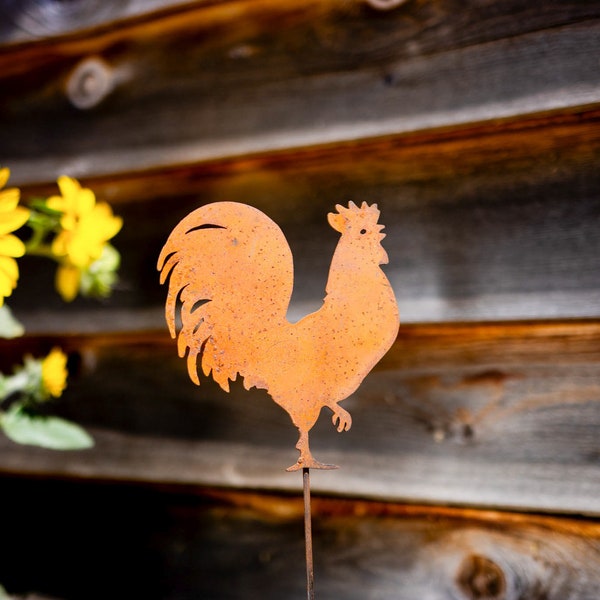 Metal Rooster Garden Stake | Rooster Silhouette | Rusted Metal Yard Art | Garden Gifts | P411