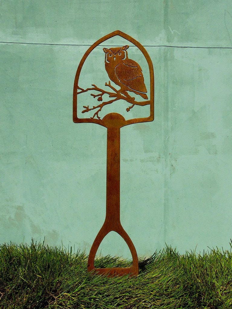 Screech Owl Shovel Handle Metal Bird Art Yard Screech Owl Shovel Handle Metal Bird Art Yard Decor Garden Stakes Stake Sh507