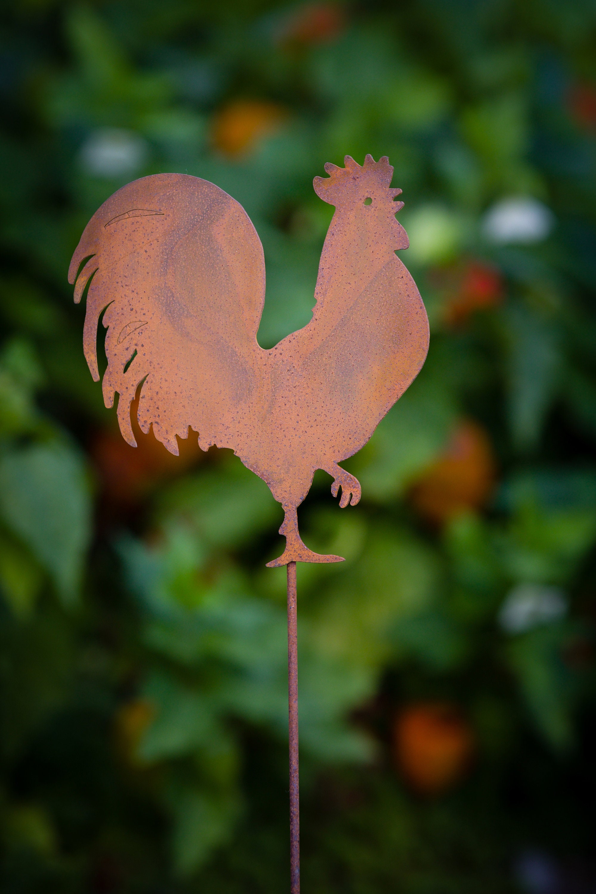 Metal Rooster Garden Stake Rooster Silhouette Rusted Metal Yard Art
