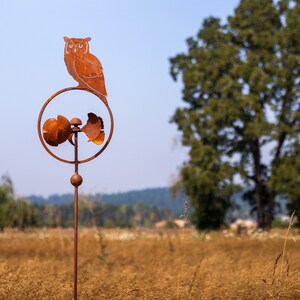 Owl Perched On Ginkgo Leaf Spinner Stake image 3