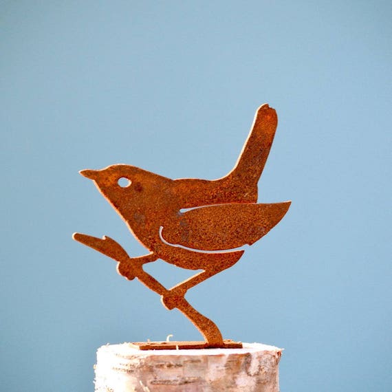 Wren Metal Bird Art Wren Sculpture Rusted Metal Yard Art Etsy