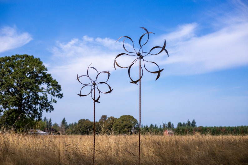 Medium Whirligig Spinner Rusted Metal Yard Art Garden Gifts Metal Garden Art Garden Bed Decor Wind Spinner image 1