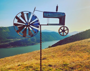 Tractor Spinner Stake | Rusted Metal Yard Art | Garden Gifts | Metal Garden Art | Garden Bed Decor | Bird Art | Garden Decor | Wind Spinner