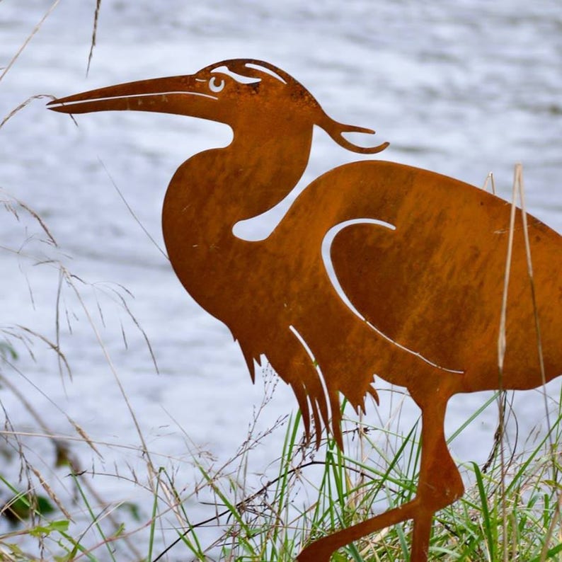Great Blue Heron Metal Bird Art Outdoor Metal Yard Art Etsy