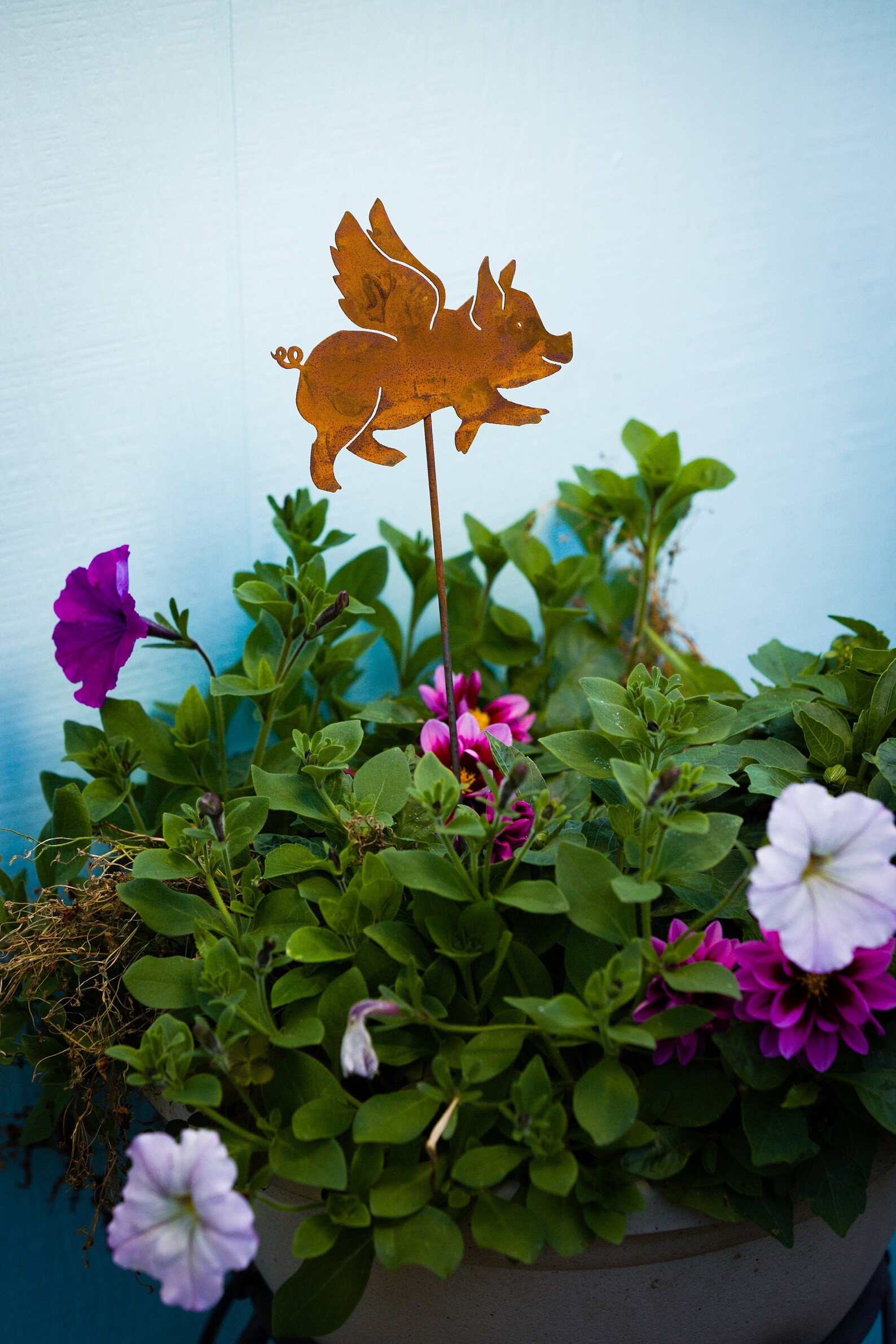 Metal Pig Garden Stake Flying Pig Silhouette Rusted Metal Etsy