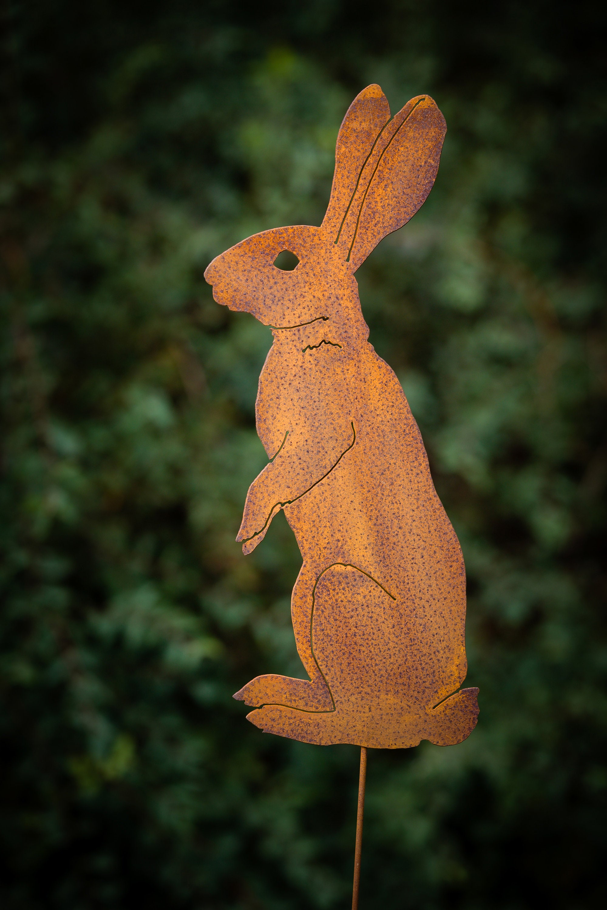 Metal Standing Rabbit Garden Stake | Bunny Silhouette | Rusted Metal