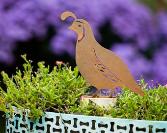 Metal Quail Garden Art | Metal Quail Silhouette | Rusted Metal Yard Art | Garden Gifts | B725