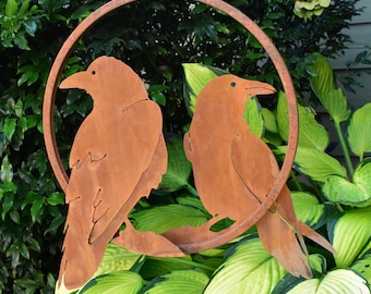 Double Raven Ring | Rusted Metal Yard Art | Garden Gifts | Metal Garden Art | Garden Bed Decor | Raven Gift | Garden Decor | Bird Art