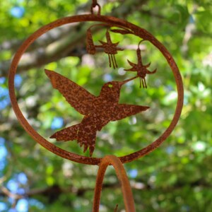 Hummingbirds Triple Ring Mobile |  Hummingbird Silhouette |  Rusted Bird |  Unique Garden Art | Great Gift | Realistic Nature