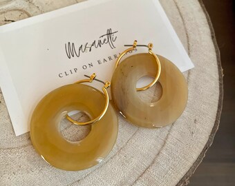 One of the kind Reversible Earrings. Hypoallergenic Statement Earrings, titanium posts, Buffalo horn, Anti allergy, Hoop earrings