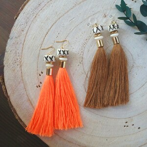 Hot Orange Tassel Earrings, Long Tassels, Boho Tassel earrings, Hypoallergenic Earrings,  Anti allergy Tassel Earrings