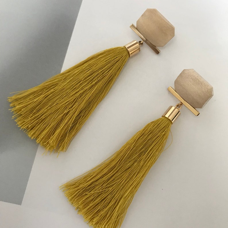 Tassel Earrings Mustard Yellow Long Tassels Clip on Earrings Etsy