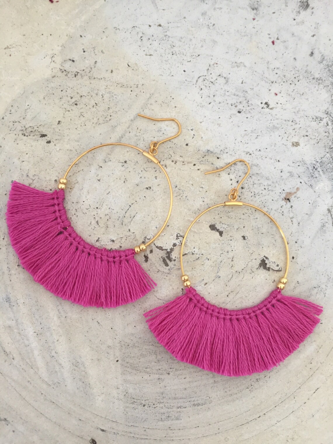 Hot Pink Tassel Earrings Fringe Earrings Boho Jewelry Boho Etsy