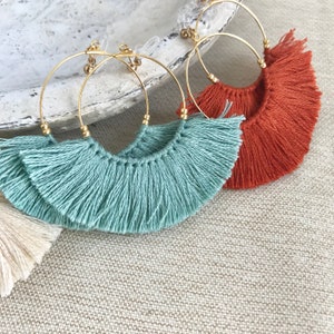 Invisible Clip-On Earrings Tassel Fringe earrings Hypoallergenic Dangle Earrings Bohemian Jewelry Allergy-Free Hoop Fringe Earrings