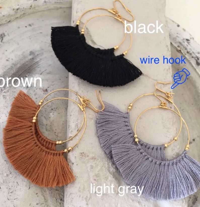 Fringe hoop earrings tassel earrings trival boho bohemian Etsy