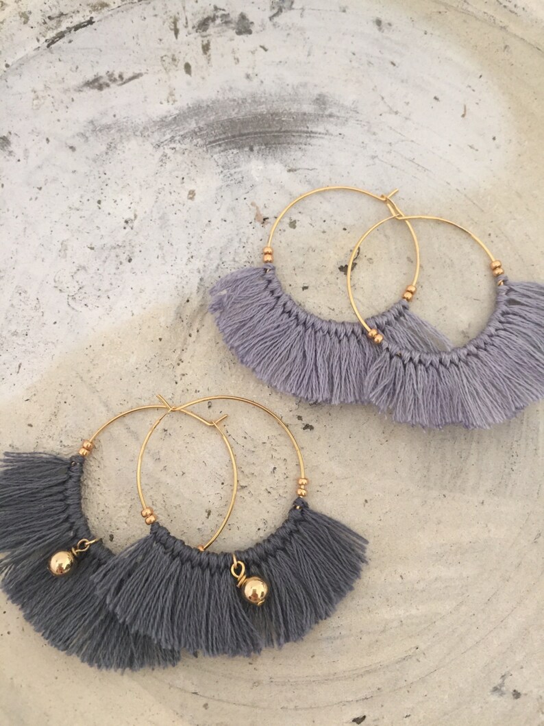 Bohemiam fringe earrings tassel earrings grey tassel earrings Etsy