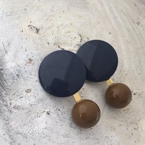 Costume jewelry bijoux earrings vintage button beads earrings  navy khaki retro allergy free earrings titanium clip on drop earrings