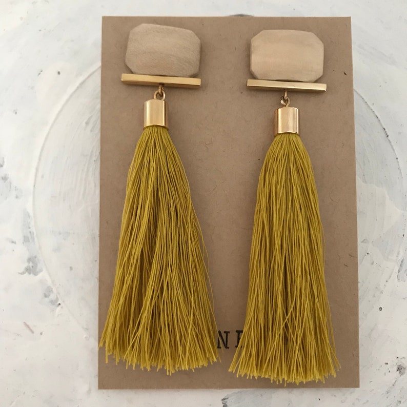Tassel Earrings Mustard Yellow Long Tassels Clip on Earrings Etsy