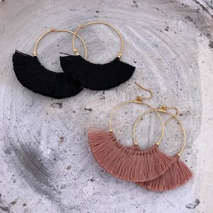 Fringe Earrings Boho Tassel Hoop Earrings Black Ashpink - Etsy