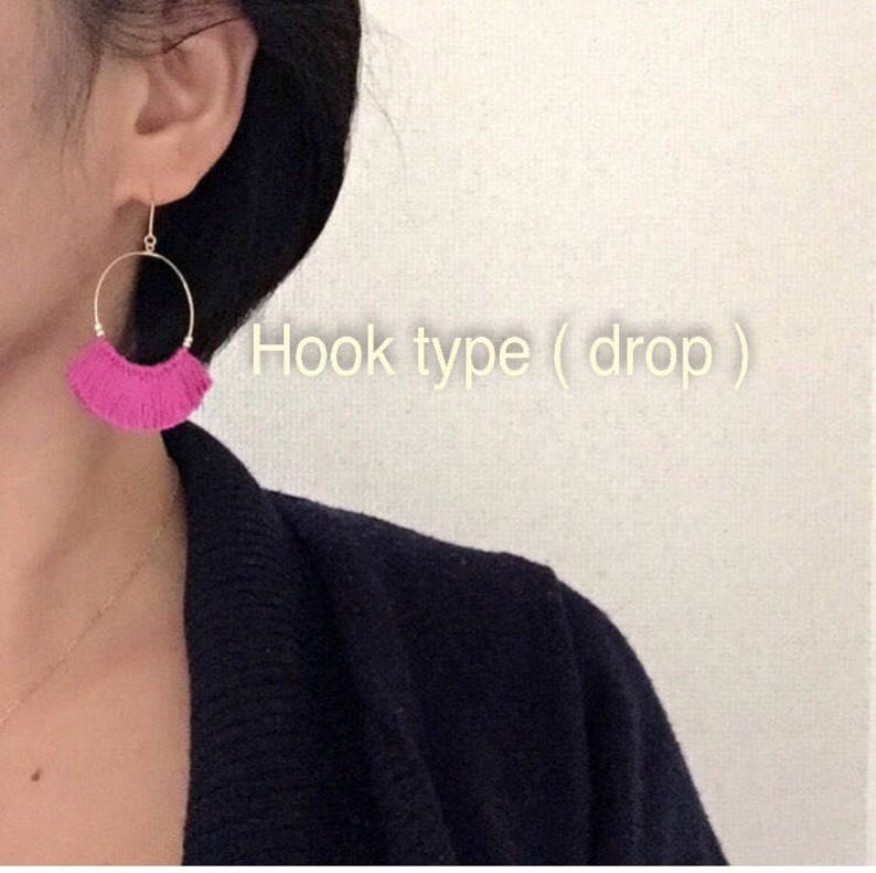 Fringe Earrings Boho Tassel Hoop Earrings Black Ashpink - Etsy