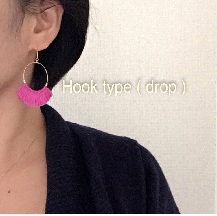 Fringe earrings boho tassel hoop earrings black ashpink | Etsy
