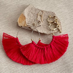 Fringe Hoop Earrings Tassel Earrings Trival Boho Bohemian Green White ...