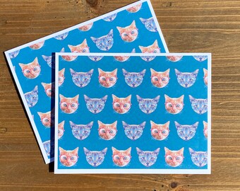 6 Cat Cards With Envelopes - Cats Stationery Set - Cats With Glasses Note Cards - Cats With Glasses Stationery - Cat Greeting Cards - Blank
