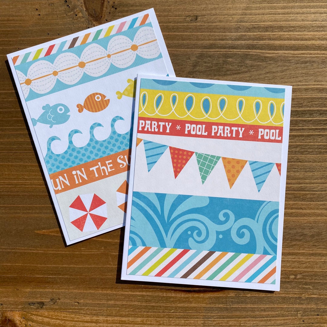 Pool Part Card 6 Pool Party Cards With Envelopes - Pool Party Stationary Set ...