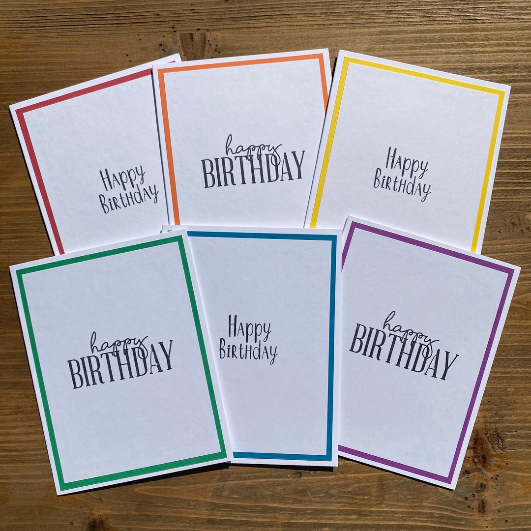Set of 6 Happy Birthday Cards With Envelopes - Assorted Blank Birthday ...