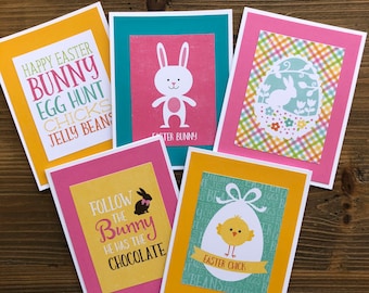 5 Assorted Easter Cards With Envelopes . Blank Easter Cards . Handmade Easter Stationary . Easter Bunny Cards . Set of Easter Cards