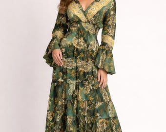 Ibiza Long Dress| Boho Maxi Dress| Silk Flare Arm Dress| Party Dress| Vacation Clothes | Long Sleeve Dresses | Boho Dress | Gypsy |