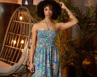 Silk Boho Maxi Dress: Open Back Halter, Festival Beachwear