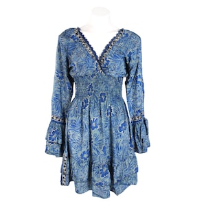 Women&#39;s Long Sleeve Ruffle Casual Boho Elastic Waist Mini Silk Dress, Bohemian Short ruffle dress, Party Dress, Cute Mini Dress