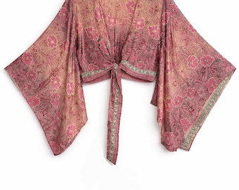 70's style Boho Crop Top - Bell Sleeve Tie Top