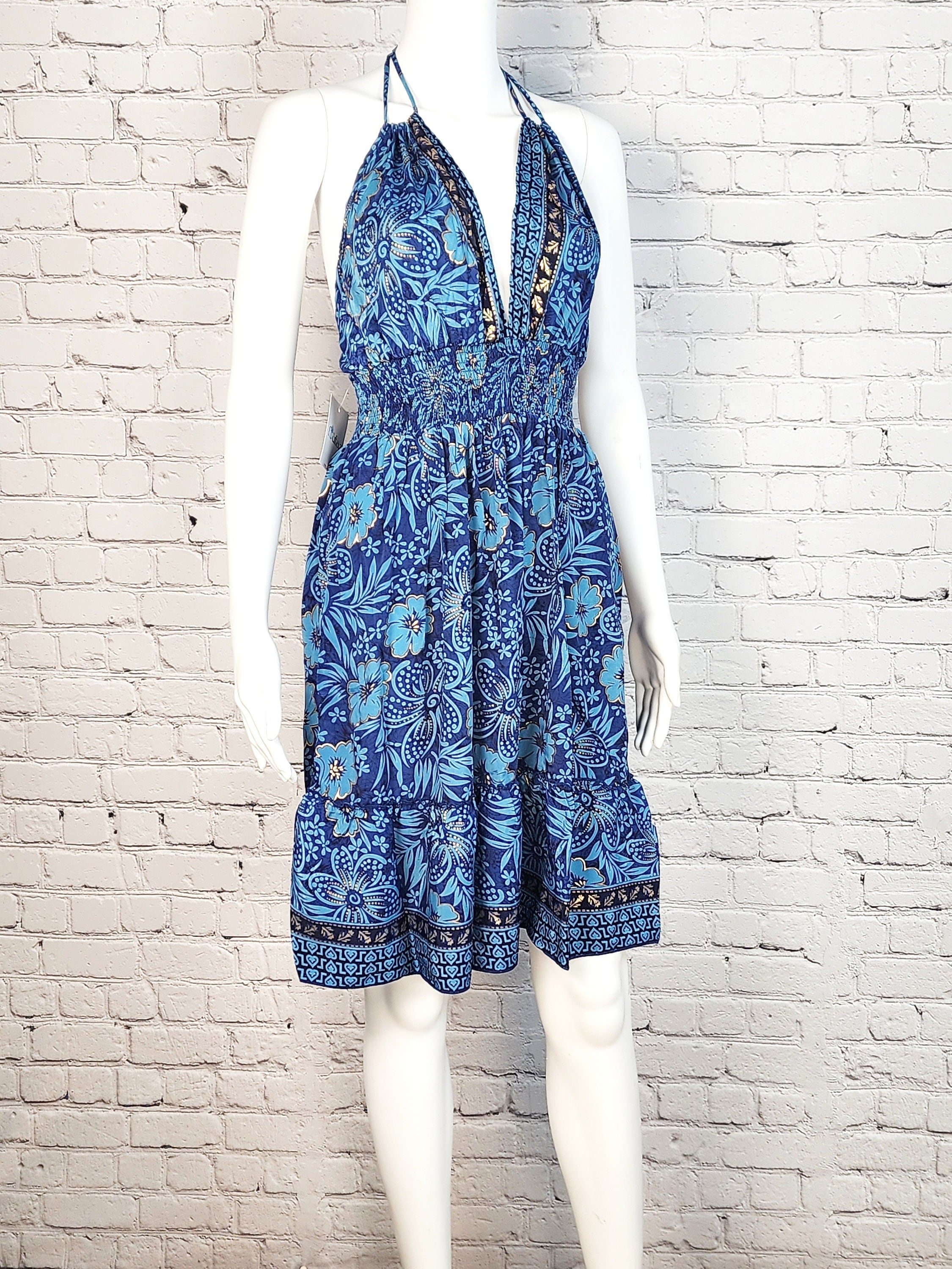 Blue Short dress, Beach dress, Vacation wear.