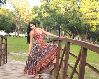 Bohemian Long Ruffle Dress/Hippie Maxi Dress/Festival Clothing/Women Ruffle dress/Gypsy/bohemian dress/maxi boho dress/Low back Boho Dress