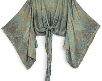 Boho Crop Top, Bell Sleeves, Tie Front or Back, Festival Clothing