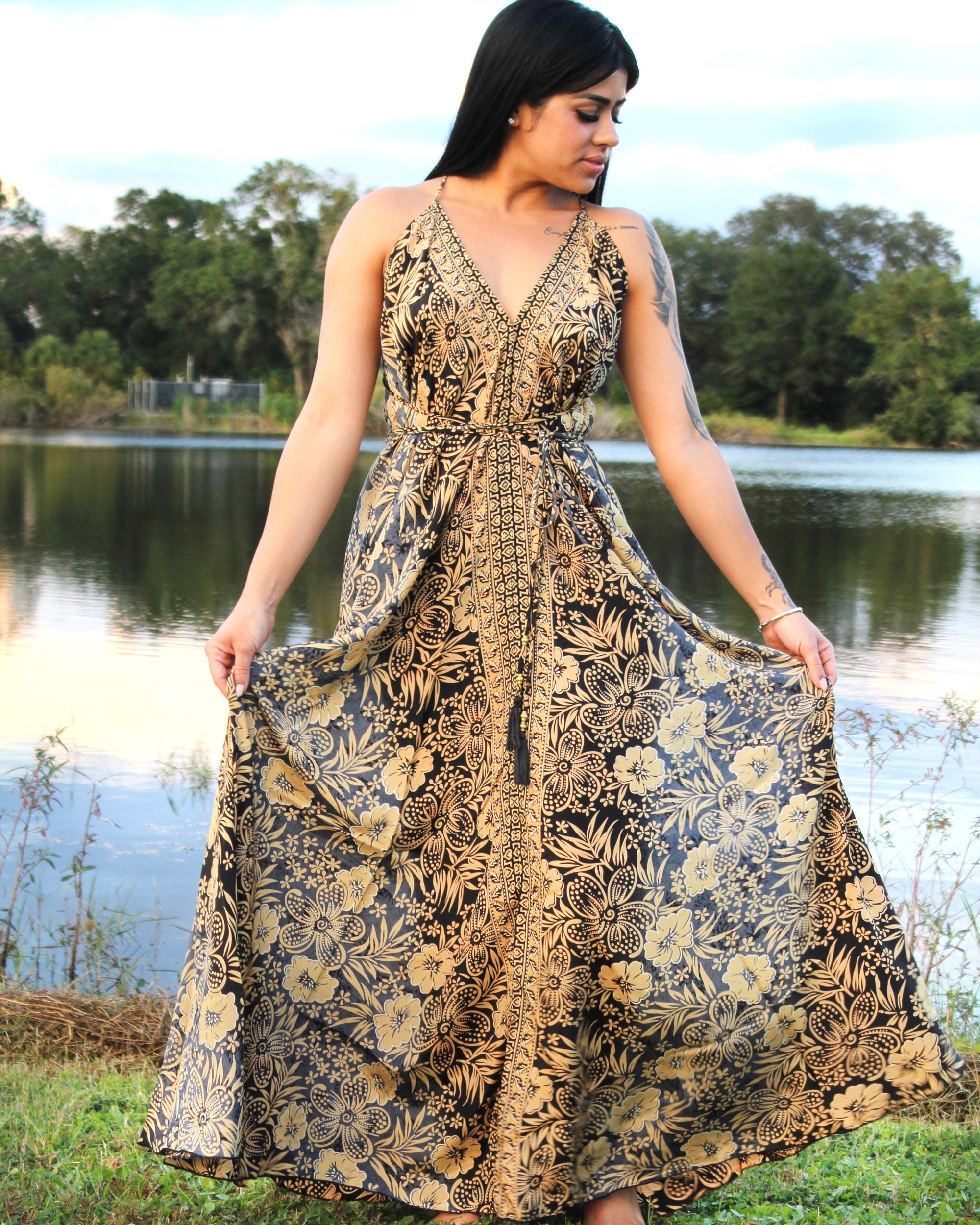 Deep V Neck Boho Dress Women Bohemian Low Back Casual Maxi Dress Long Tiered Flowy Versatile Dress Summer Party Festival Clothes Gypsy Etsy