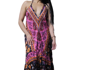 Boho Floral Ruffle Maxi Dress: Low Back Rayon Festival Clothing