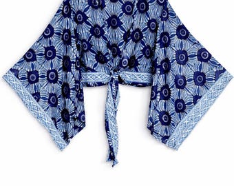 Boho Crop Top, Bell Sleeves, Tie Front or Back