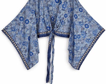 Boho Crop Top, Bell Sleeves, Tie Front or Back, Festival Clothing