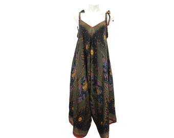 Boho Rayon Wide Leg Jumpsuit: Hippie Style with Pockets