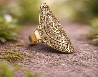 Boho Nature Inspired Jewelry, Adjustable Brass Ring