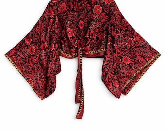 Boho Crop Top, Bell Sleeves, Tie Front or Back