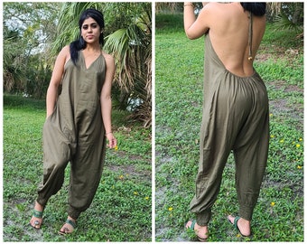 Boho Romper size S/M, Bohemian clothing,Jumpsuit,Festival romper,boho clothing,Hippie romper, Comfy pants,Green Jumpsuit