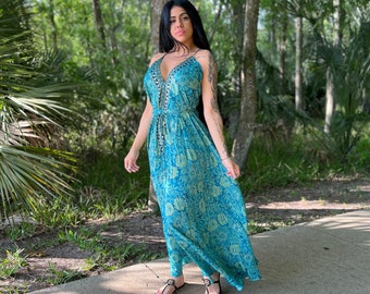 Maxi Silk Dress/Casual Bohemian Halter dress/Beach Dress/boho dress/ Goddess Dress/ Godess Maxi Dress /Maxi Bohemian Dress/ Open Back Dress/